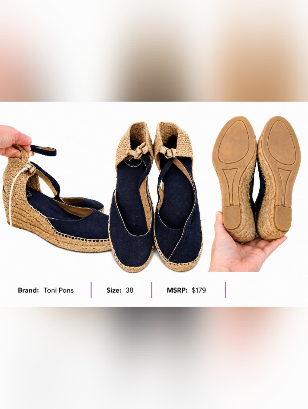 Toni Pons Navy Espadrille Wedge Sandals with Ankle Tie